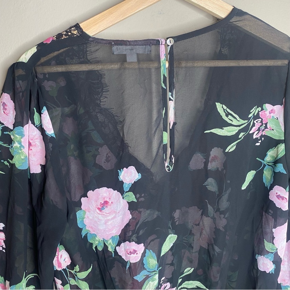 Socialite Women’s Sheer Floral Balloon Sleeve Bodysuit Size Medium - Picture 4 of 16